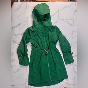 Le Piper Green Packable Raincoat Hooded Zip Jacket XS